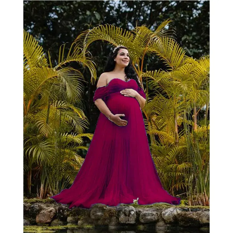 Umstands kleider schwangere Foto Frauen von der Schulter kurze Ärmel Kleid Chiffon One-Shoulder-Fotografie Kleid Schwangerschaft kleidung