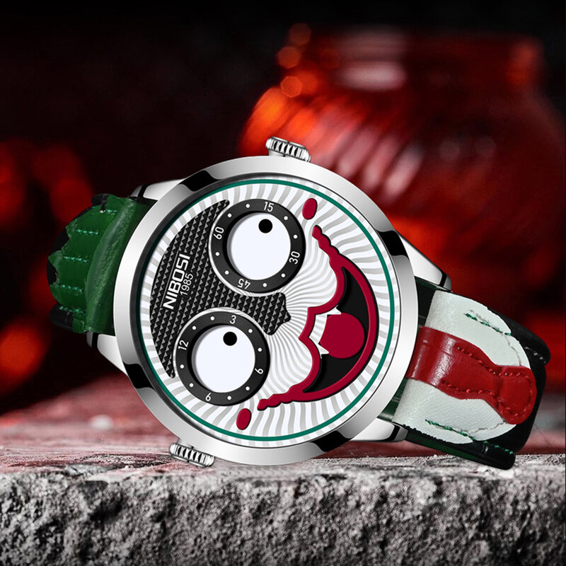 Jam tangan kuarsa Joker aplikasi lebar jam tangan kuarsa modis baja tahan karat konstruksi Joker