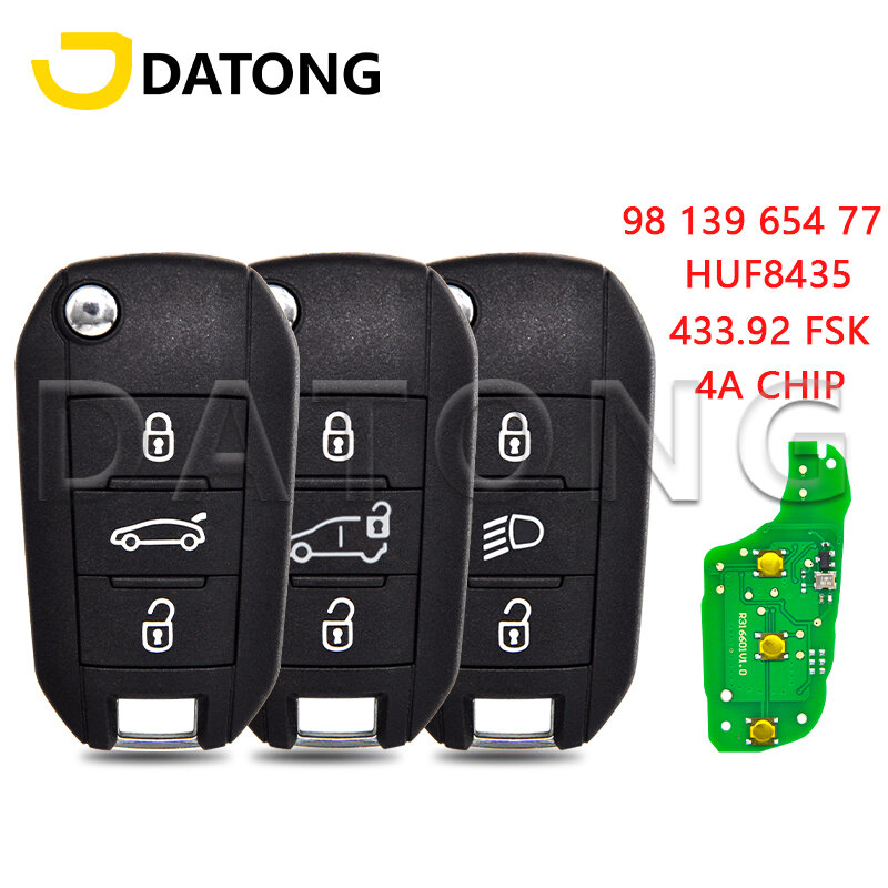 Datong World-llave de Control remoto para coche, llave abatible para Peugeot 308, 4008, Citroen C3, C5, C6, 4A, Chip 433,92, FSK, HUF8435, PN:98, 139, 654, 77