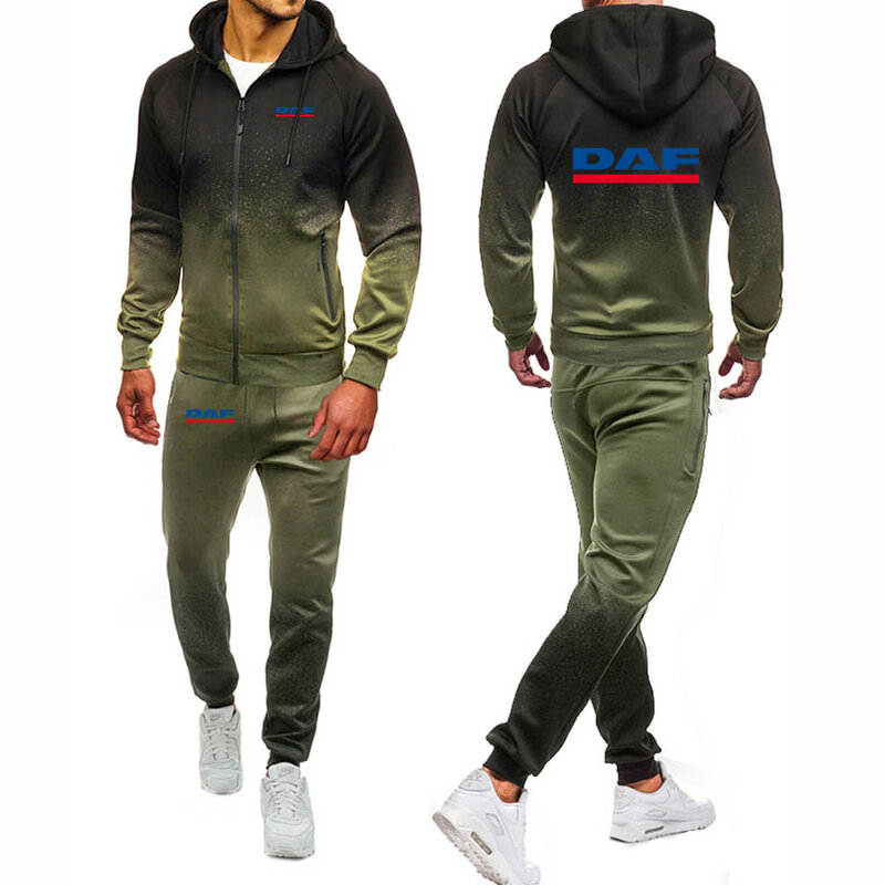 DAF TRUCKS COMPANY TRUCKER Printing Fashion 2023 New Man's Gradual Color Hoodies Casual Slim Sweatshirts Sweatpants 2-Piece Set