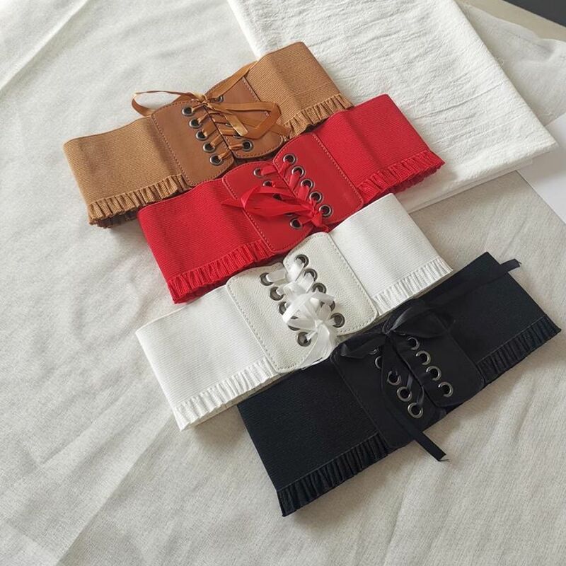 Unique Temperament Solid Color PU Leather Ribbon Bandage Adjustable Waistband Corset Belt Cummerbund Female Waist Belt