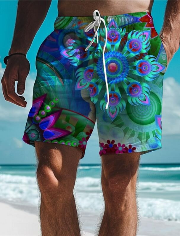 Kwiatowy męski kurort z nadrukiem 3D spodenki plażowe kąpielówki elastyczny sznurek rozciągliwe szorty Aloha hawajski styl wakacyjnej plaży