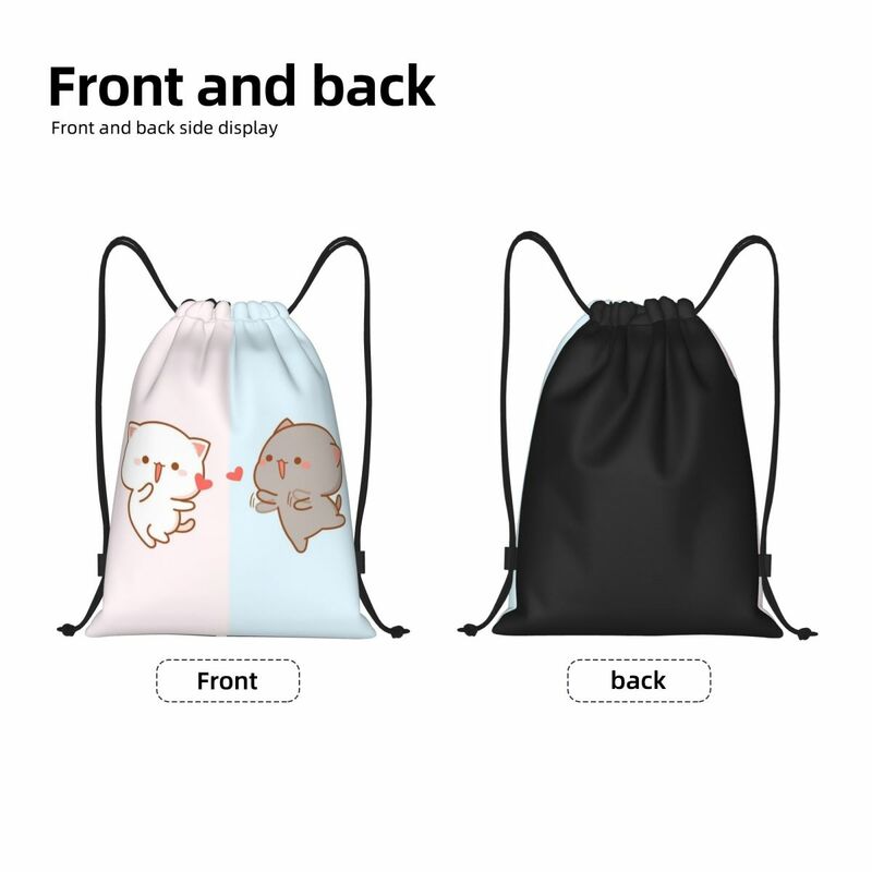 Peach e Goma Mochi Cat Drawstring Bag para homens e mulheres, mochila esportiva portátil de ginástica, mochilas de armazenamento de compras, Apaixone-se