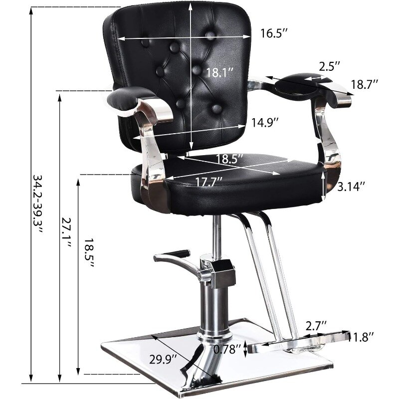 Chaise Hydraulique Classique en Faux Cuir pour Barbier, Équipement de miles, Spa, Salon de Coiffure, 2069 (Noir)