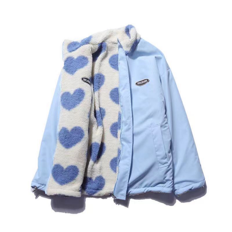 Abrigo de algodón con diseño de doble cara en forma de corazón para mujer, chaqueta cálida a prueba de viento, ropa de calle Y2K, invierno, 2022