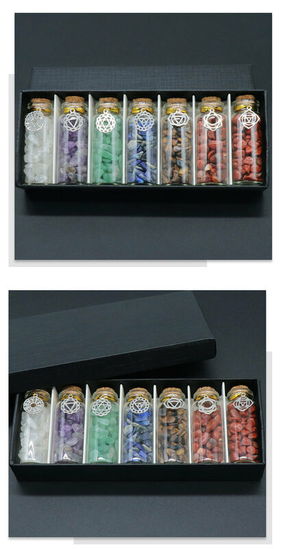 Boîte colorée en pierre concassurera en cristal naturel, 7 bouteilles, symboles en métal, breloque, cadeau d'anniversaire, décoration, bon, nouveau, mode, livraison gratuite