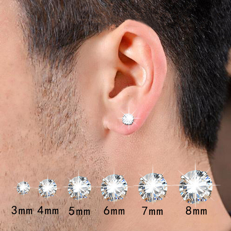 Brincos clássicos de aço inoxidável para homens e mulheres, piercing de orelha CZ Zircon, aço cirúrgico, jóias para meninos e meninas, 1 par
