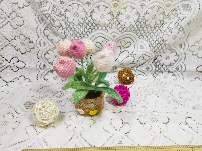 Decoración creativa de lana hecha a mano, decoración de plantas en maceta, decoración del hogar