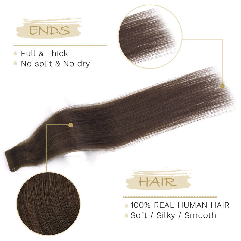 ZURIA PU Skin Weft Tape Hair Extensions 8pcs Invisible Tape In Hair Extensions Straight Remy Human Hair 12" 16" 20" 24"