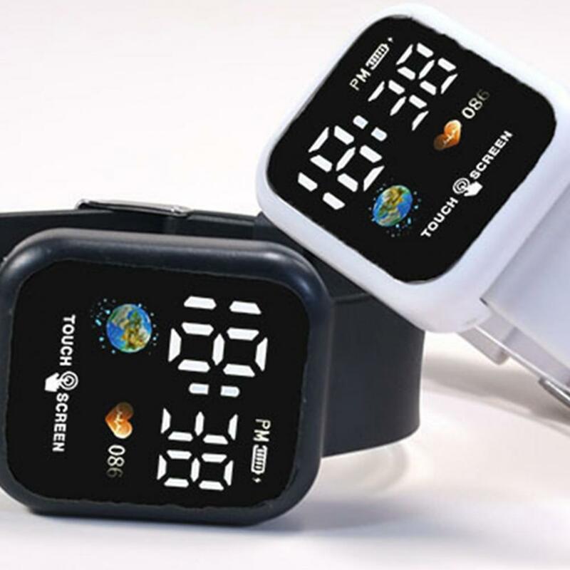 Earth Design-Montre intelligente de sport numérique LED, bracelet en silicone, moniteur de fréquence cardiaque, cadran carré, écran tactile