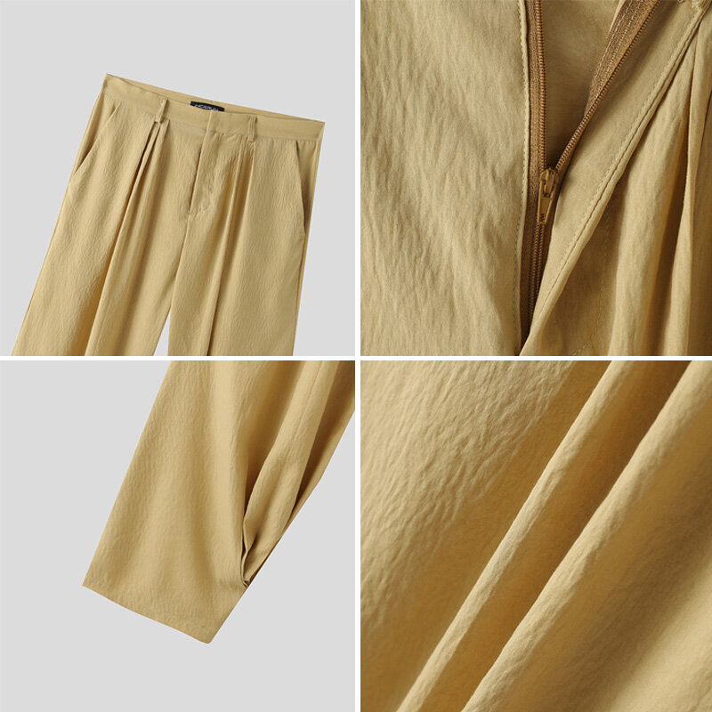 2024 męskie spodnie w jednolitym kolorze plisowane biegacze luźne kieszenie spodnie typu Casual mężczyzn w stylu Streetwear modne długie spodnie S-5XL INCERUN