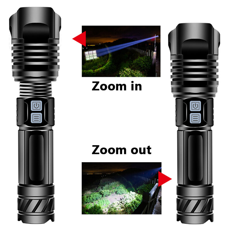 XHP199 Led Flashlight USB Rechargeable Power Bank Battery FlashLight Torch Aluminum Zoomable Waterproof 26650 Battery 1600LM