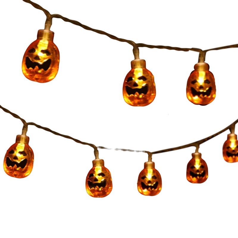 Guirnalda de luces de calabaza para decoración de Halloween, 9,8 pies, 20 LED, funciona con pilas, decoración de Halloween al aire libre