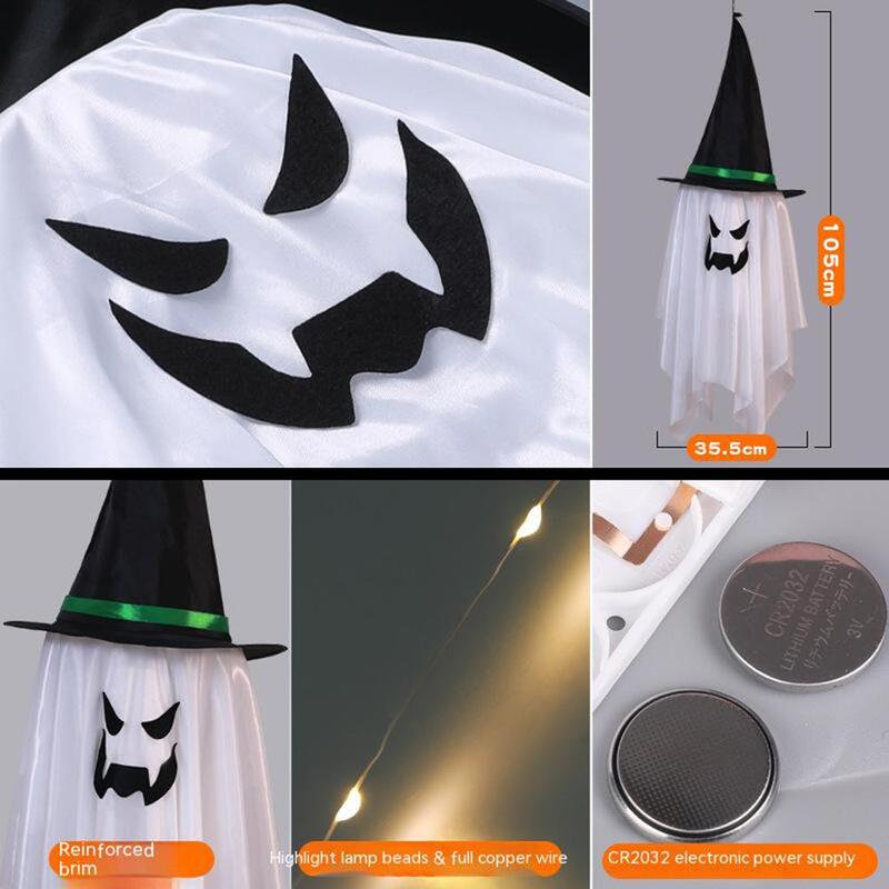 Luces LED de Halloween, lámpara de sombrero de bruja que funciona con pilas, colgante brillante, sombrero fantasma de mago, decoración de Halloween para interiores y exteriores