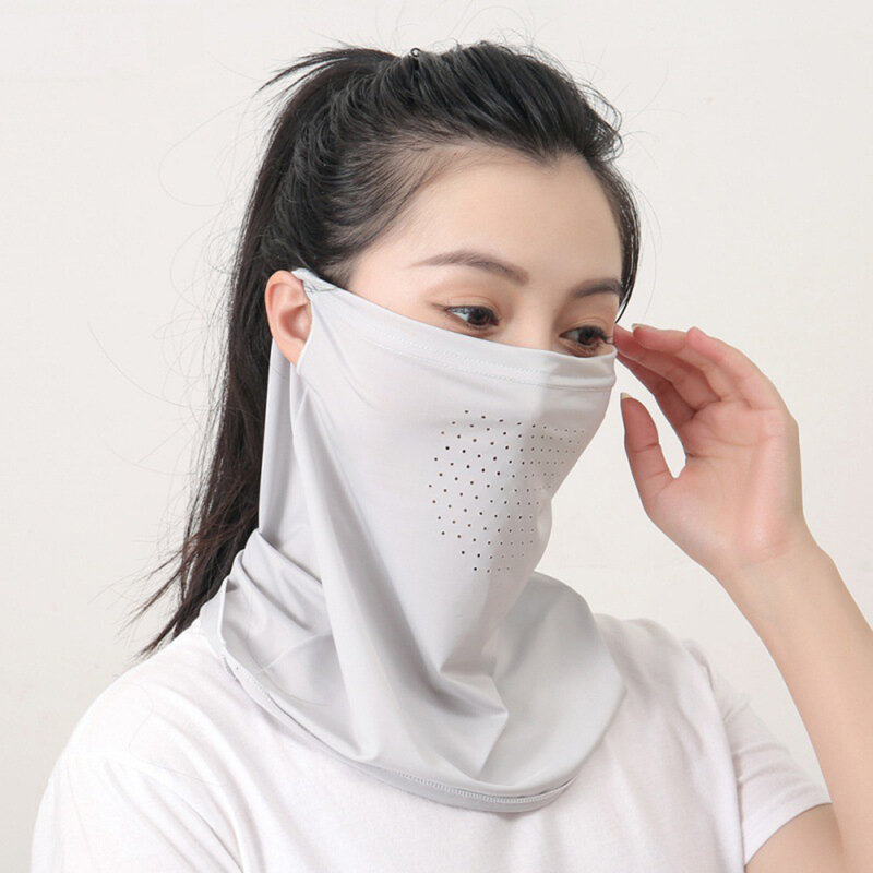 Bufanda facial con protección UV para verano, mascarilla deportiva de seda helada para el cuello, cubrebocas transpirable a prueba de polvo para exteriores
