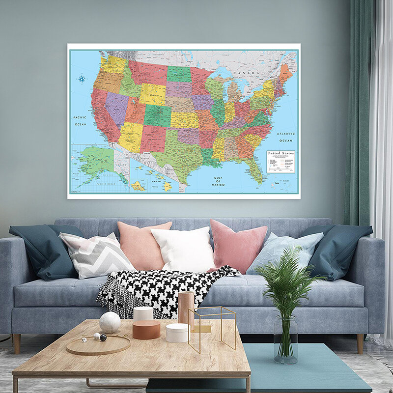 不織布アメリカの管理マップ,120x80cm,英語アートポスター,フレームレス,家の装飾,学用品