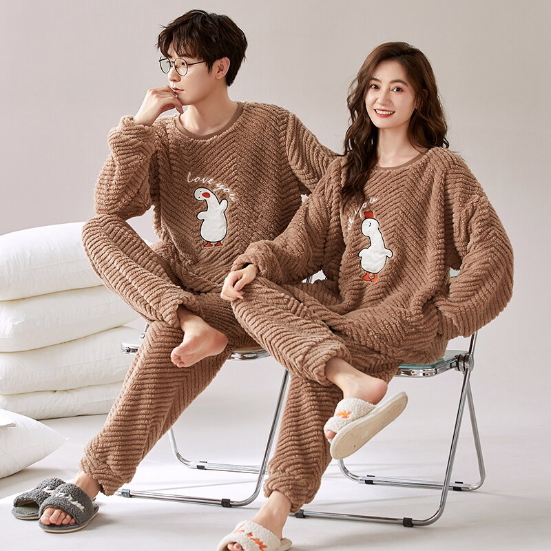 2024 Couple Matching Sleepwear Coral Fleece Winter Warm Pajamas Set Women and Men Thicken Bear Cartoon Cute Nightwear Freeship