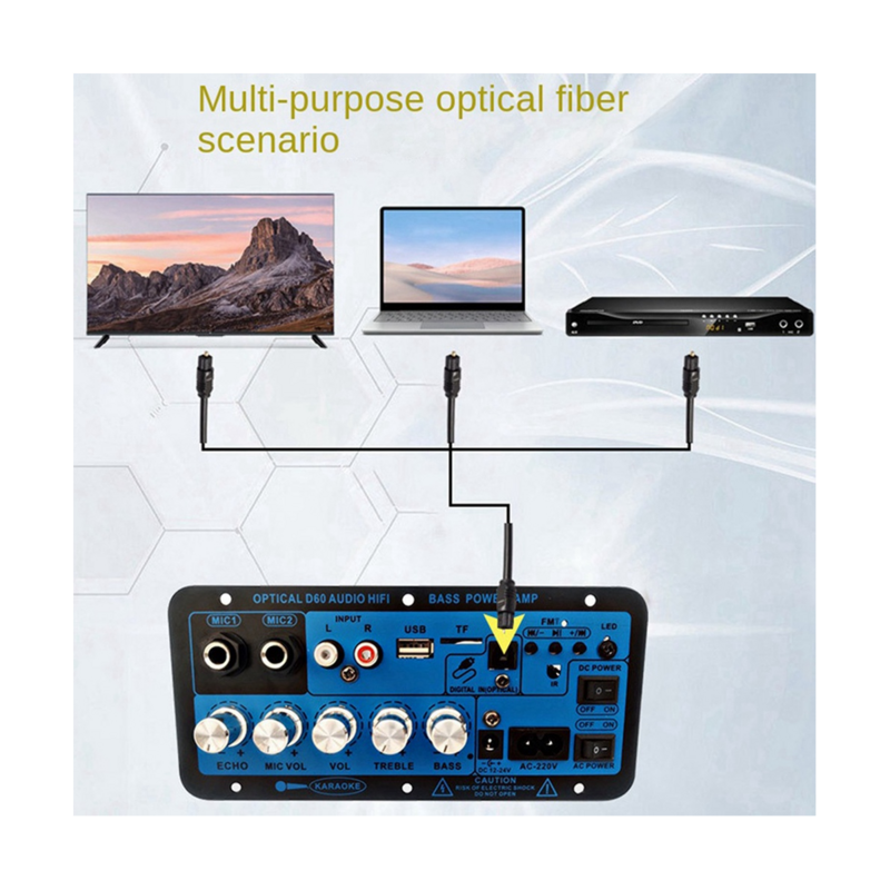 D60 50W Subwoofer Power Amplifier Board with Optical Audio 12V24V220V Bluetooth Audio Amplifier Board for Audio EU Plug