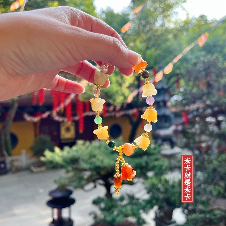 Xiangji Temple Same Style Gold Silk Jade Beads Hand Natural Color Jade Multi Treasure Gourd Hand Chain Hangzhou Prayer Gift