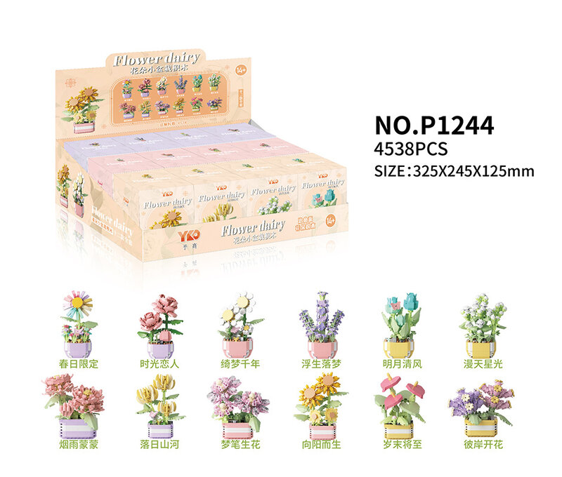 Blok bangunan bunga sukulen bunga abadi pohon Bonsai batu bata romantis DIY Model tanaman pot mainan anak