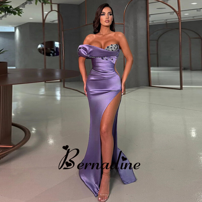 Bernadine-Vestidos De graduación De un hombro para mujer, Vestidos De Noche De moda, diamantes De imitación, hendidura, vestido De tren De barrido