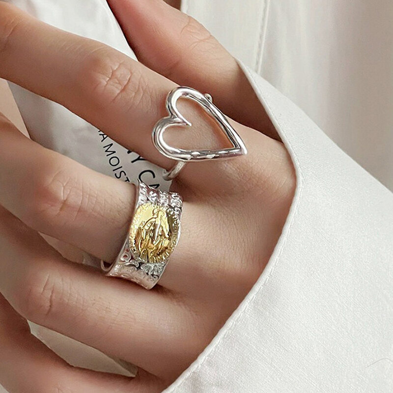 BF CLUB cincin perak Sterling 925 wanita, perhiasan jari terbuka buatan tangan hati alergi untuk pesta hadiah ulang tahun