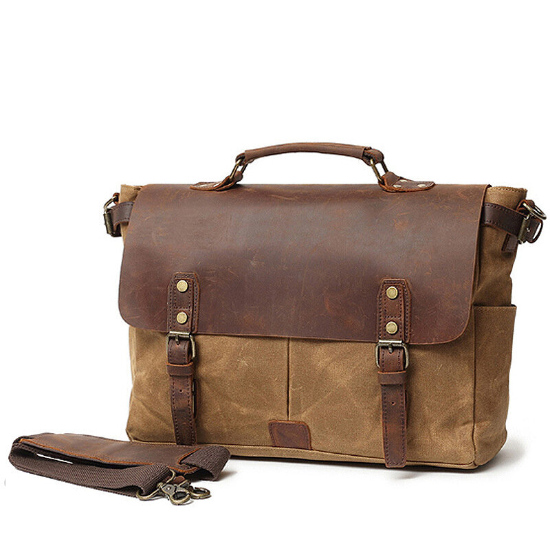 Man briefcase canvas shoulder tote messenger bag business computer bag
