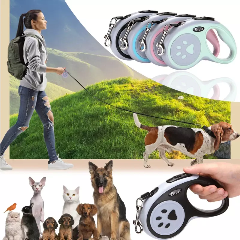 Corda de tracção retráctil automática para cães e gatos, nylon anti-explosão, tractor ambulante exterior, roda de tracção, 3m, 5m