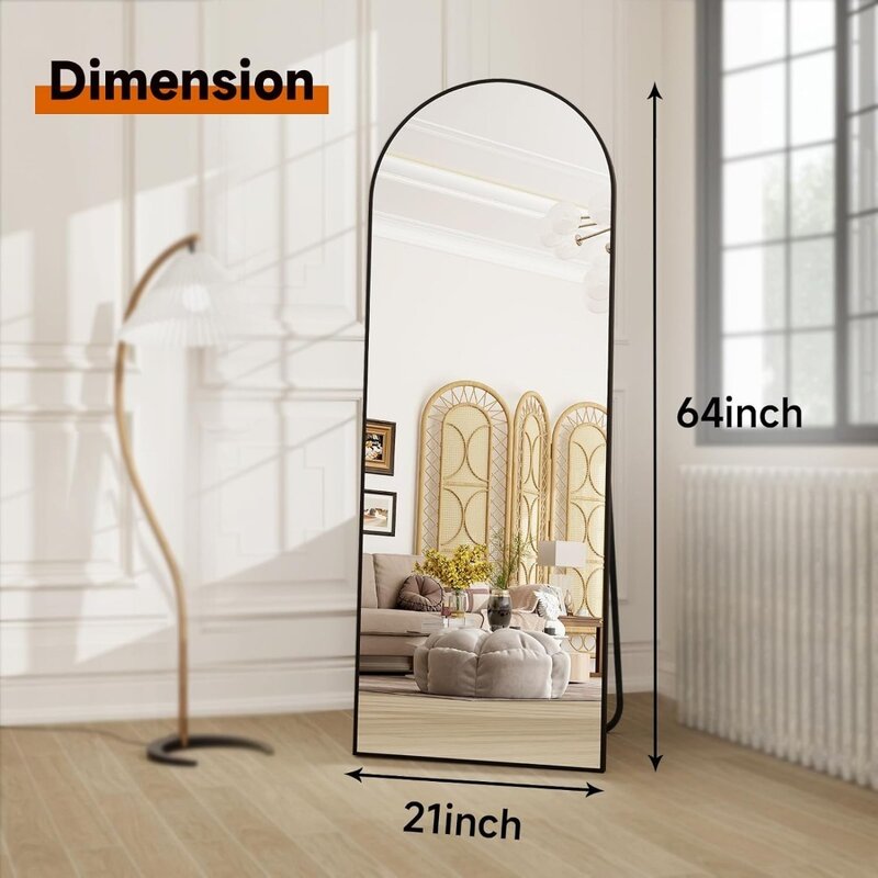 Espejo de longitud completa para decoración del hogar, espejo inclinado de pie, montado en el marco de aluminio, moderno y Simple