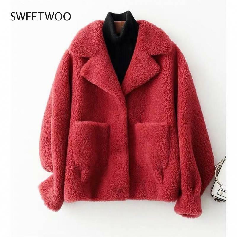 Falso casaco de pele real de alta qualidade das mulheres australianas casacos de lã grosso quente elegante solto grande tamanho curto outwear inverno casaco