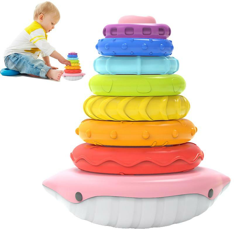 Giocattolo impilabile a cerchio giocattolo impilatore arcobaleno con 7 anelli impilabili apprendimento precoce giocattoli sensoriali e sviluppo musicale motore Fine