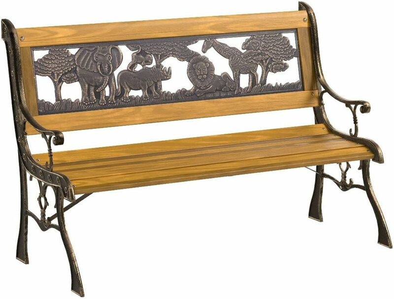 FDW bangku taman teras kursi teras dengan besi cor sandaran tangan furnitur kayu keras hewan bangku anak