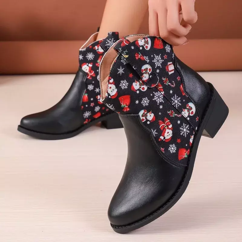 Ladies Shoes 2023 High Quality Slip on Women's Boots Autumn Pointed Toe Mixed Colors Naked Boots Chunky Heels Western Boots