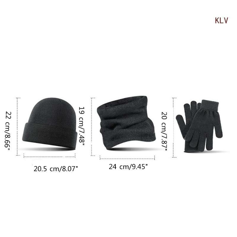 Unisex ถักหมวกผ้าพันคอถุงมือชุดสำหรับฤดูหนาวผ้าพันคอลื่นถุงมือหมวกอบอุ่นผ้าพันคอถุงมือ Combo สีทึบ 6XDA
