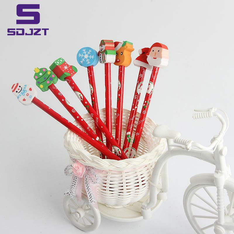 1PCS Christmas Pencils Erasers Assorted Christmas Novelty Cartoon Designs Party Favor School Office Student Stationary For Kids