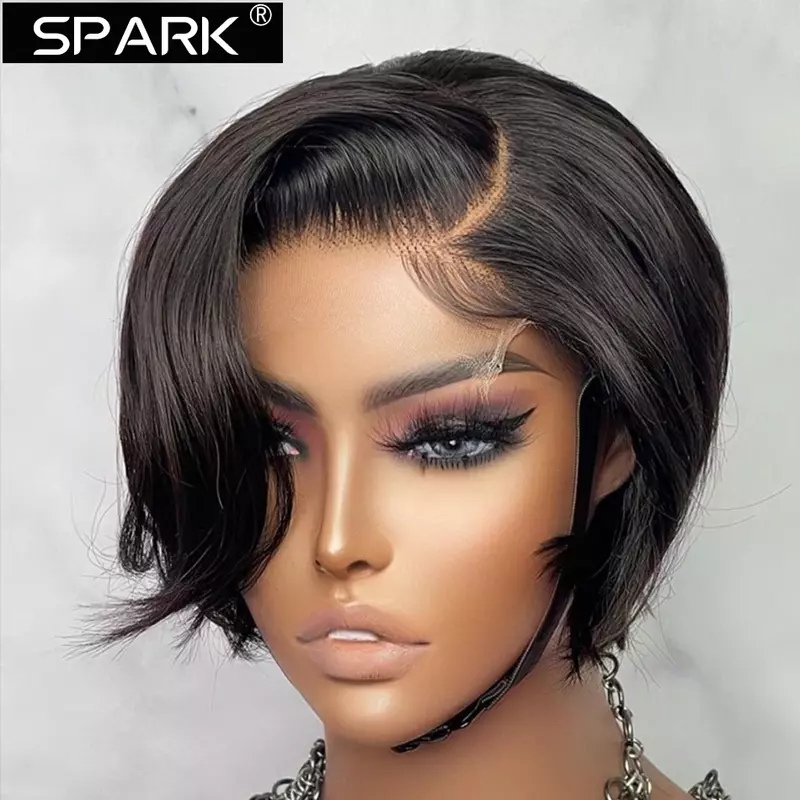 SPARK Pixie Cut Wig Short Straight Bob Human Hair Wigs Transparent Lace Wig For Women PrePlucked Lace Wigs Perruque Femme