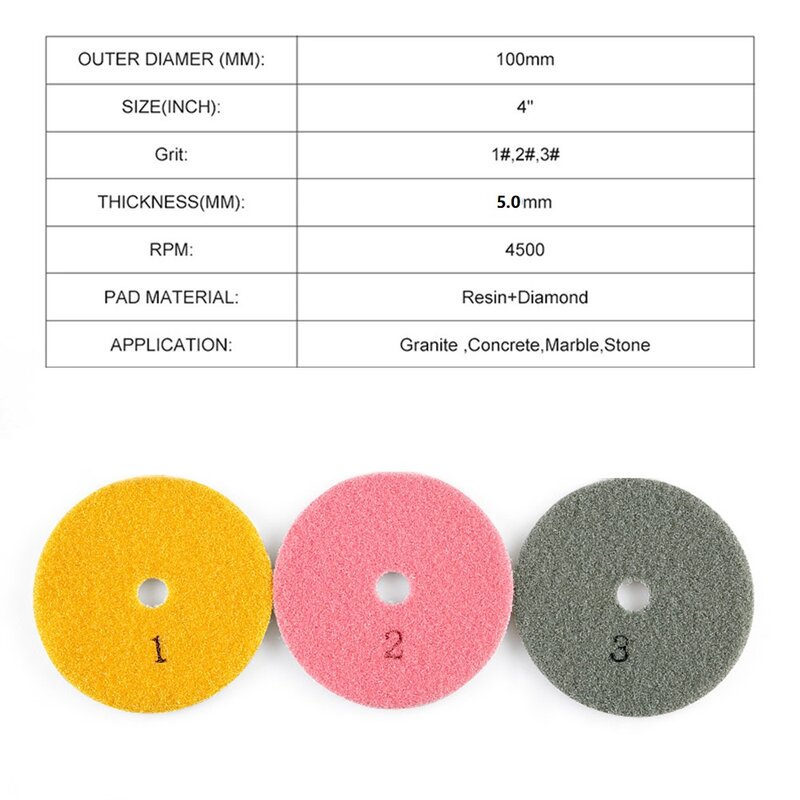 1PC 4Inch 100mm Dry/Wet Diamond Polishing Pads 3 Step Polishing Pads Discs Granite Marble Concrete Stone Grinding Polishing Tool