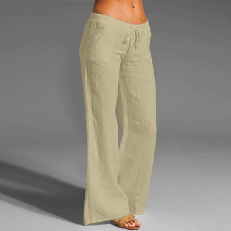 Женские широкие брюки с завышенной талией, модные женские однотонные удобные прямые длинные брюки со шнуровкой и карманами