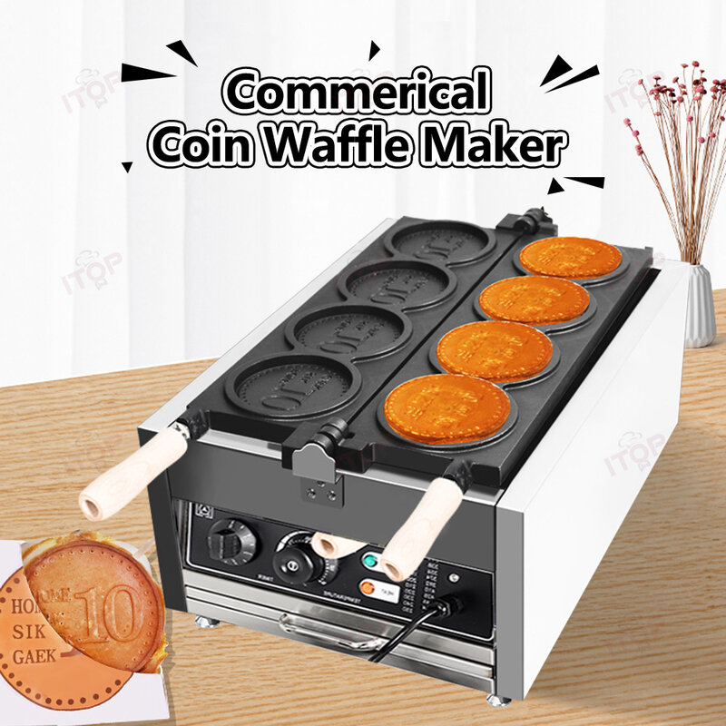 ITOP-Gás Coin Waffle Maker, WG-1, Non Stick Pan, Snack Maker, Máquina de pão, Round Waffle Maker, Padrão personalizável