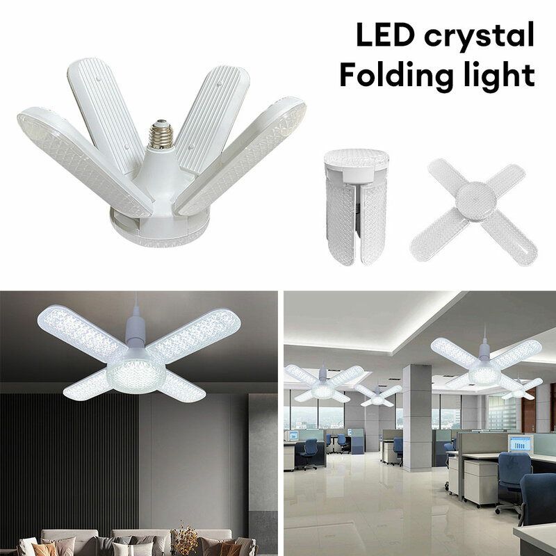 E27 LED Bulb Fan Blade Lamp Foldable Ceiling Light Eye Protection Industrial Light for Warehouse Workshop AC86-265V Garage Light