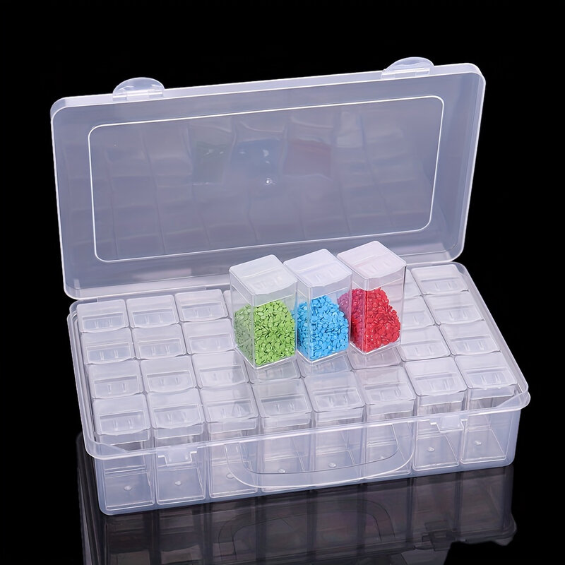 Kotak penyimpanan transparan 32-kompartemen, lukisan berlian dan alat penyimpanan berlian imitasi (kotak kecil independen, mudah untuk menata)