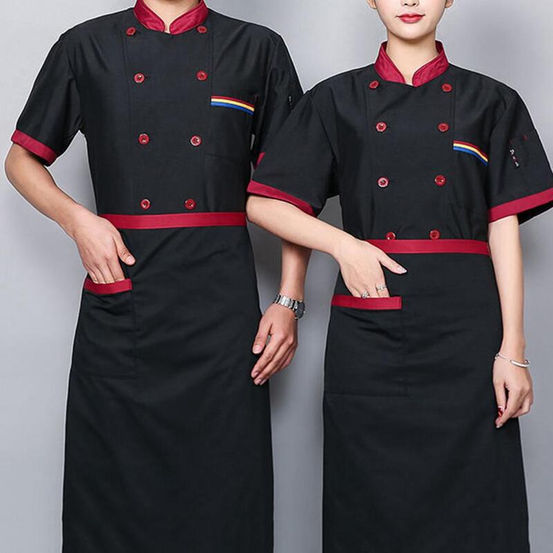 Baju seragam koki dapur restoran uniseks, pakaian kerja jaket koki lengan pendek baru 2023