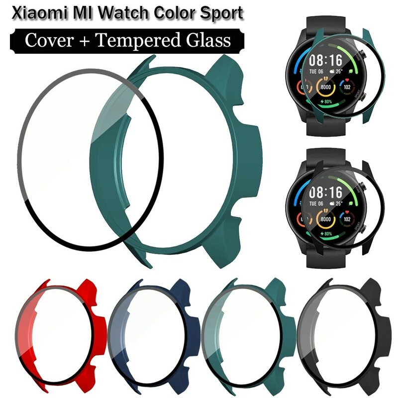 Funda protectora completa de PC para Xiaomi MI Watch, cubierta protectora de pantalla deportiva a Color, película de vidrio templado transparente, versión Global