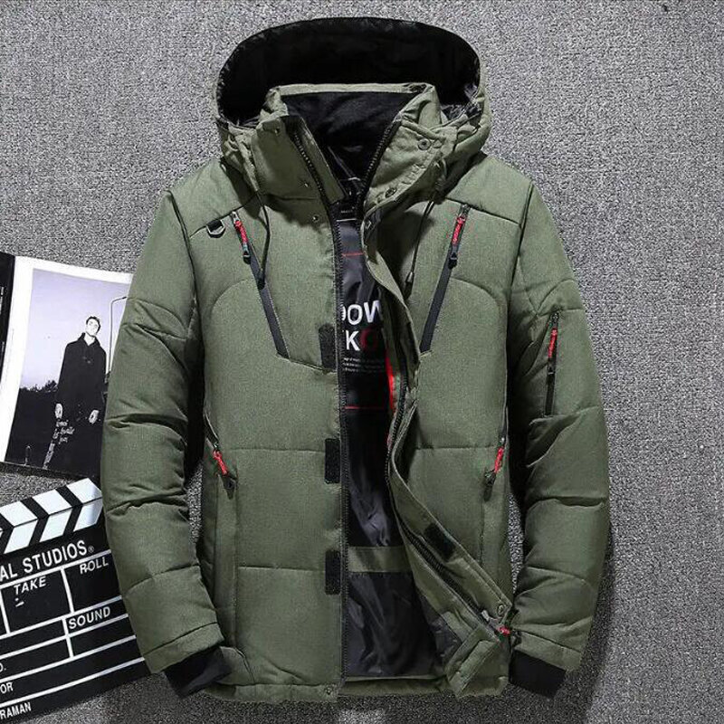 New Down Jacket Men Hooded White Duck Winter Coat Thicken Warm Windproof Parkas Man Travel Camping Overcoat Solid Color Clothing