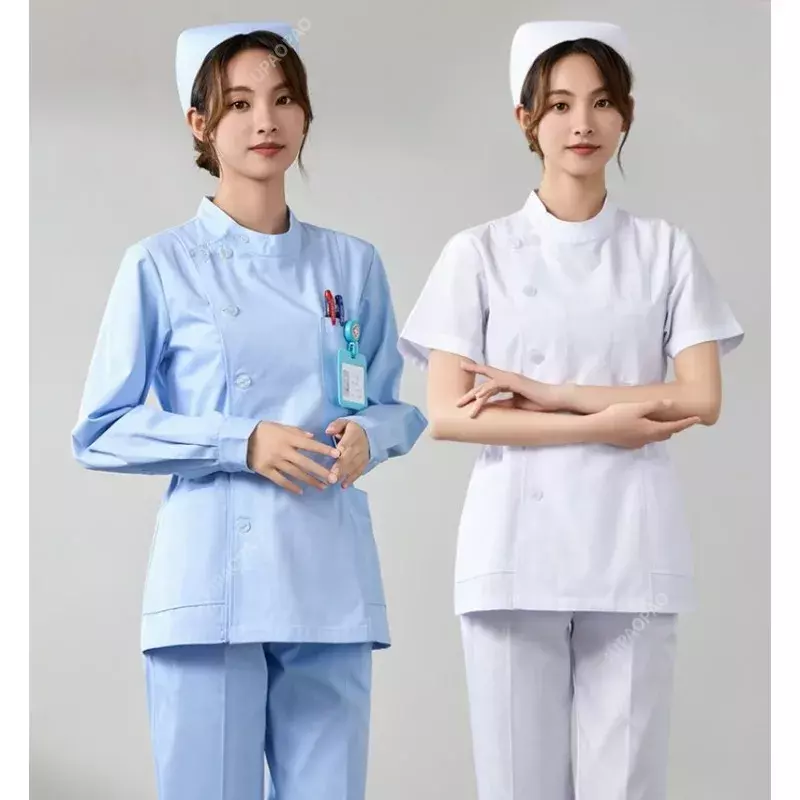 Mulheres Fato de manga curta Split, Uniforme de Enfermeira, Uniforme de Trabalho Hospitalar, Trabalhador Doméstico, Manga Comprida, Azul, Inverno, Novo