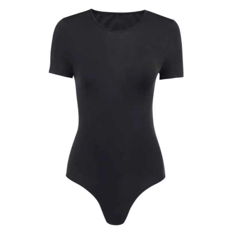 Costume de batterie dos nu à manches courtes pour femmes, collants sexy, coupe couvertes, bandage noir, document solide, mode automne 2023