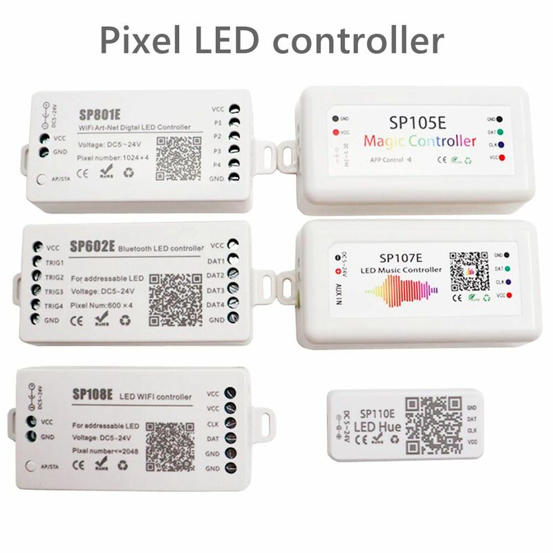 WS2812B Pixels LED Strip Controller, WiFi, Bluetooth, Controlador de música, SP108E, SP511E, SP801E, SP110E, SP105E, SP107E, DC5-24V