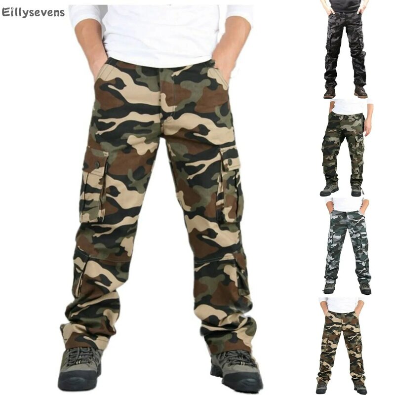 Брюки-карго мужские камуфляжные, тренировочные штаны, однотонные уличные брюки с карманами для работы