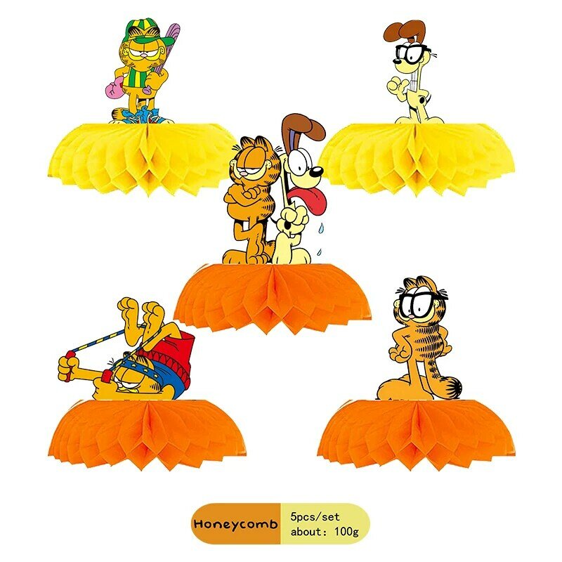 Garfield Themed Happy Birthday Party Supplies Decoration Disposable Tableware Plates Cups Honeycomb Straws Baby Shower Home Deco