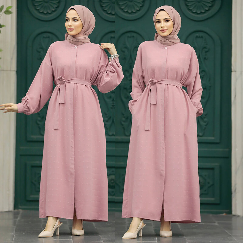 Abito musulmano abito mediorientale abito lungo islamico arabo allentato elegante in vita jacquard tridimensionale da donna
